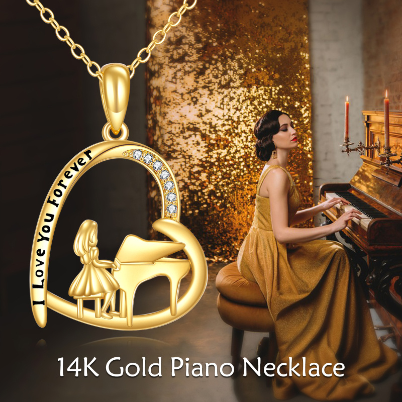 18K Gold Cubic Zirconia Piano Girl Pendant Necklace-5