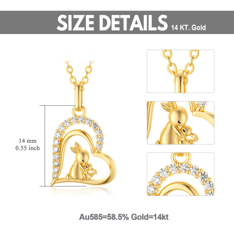 10K Gold Cubic Zirconia Rabbit & Heart Pendant Necklace-6