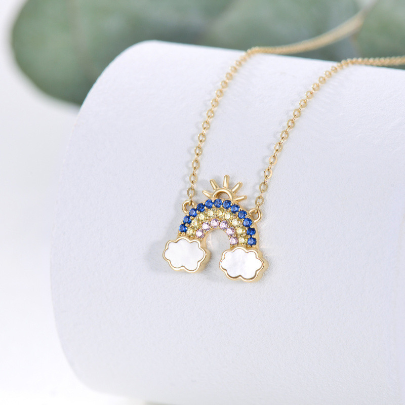 Collar con colgante de arcoíris y sol en oro blanco de 14 quilates con circonitas cúbicas-4