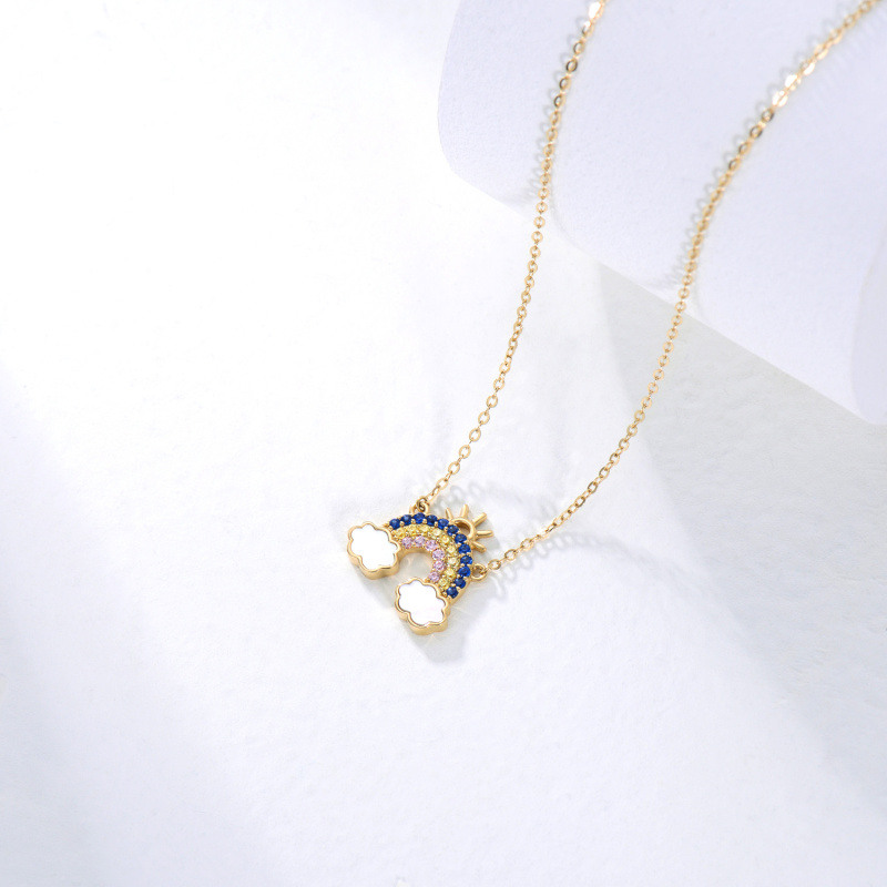 Collar con colgante de arcoíris y sol en oro blanco de 14 quilates con circonitas cúbicas-5