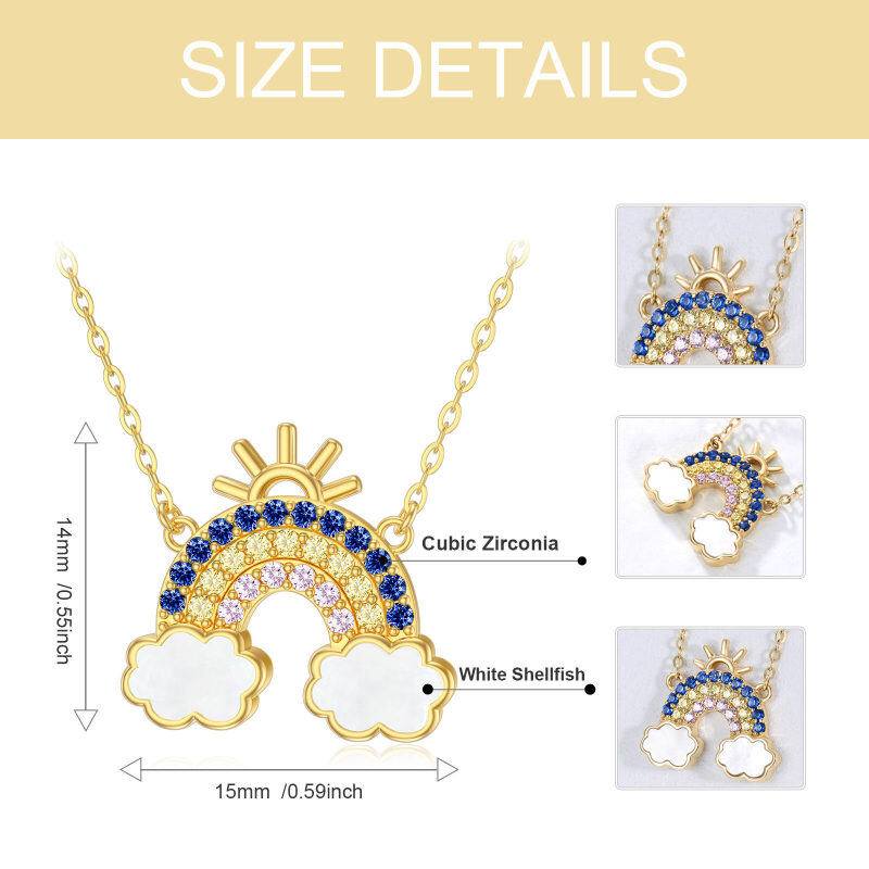 Collar con colgante de arcoíris y sol en oro blanco de 14 quilates con circonitas cúbicas-6