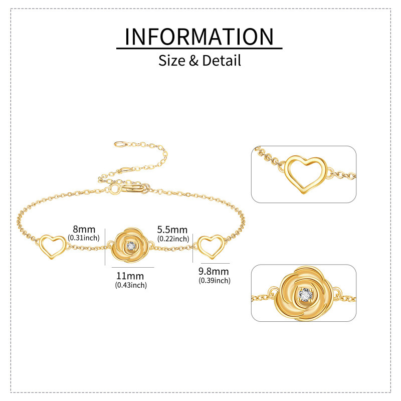 Armband aus 18-karätigem Gold mit Zirkonia-Rosen- und Herzanhänger-5