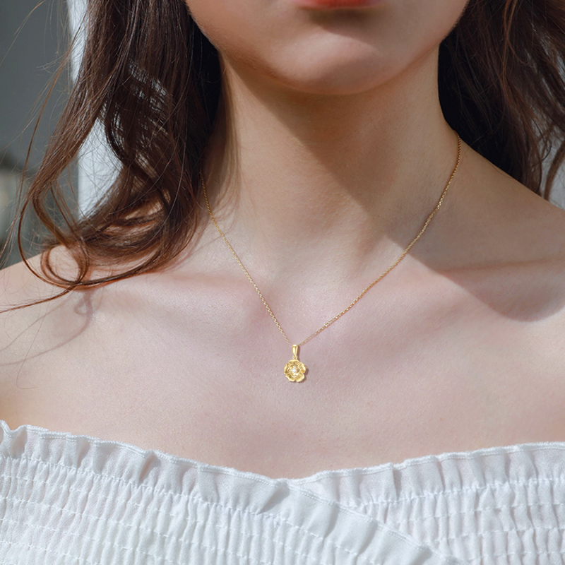 Collier pendentif rose en or 10 carats et zircon cubique-2