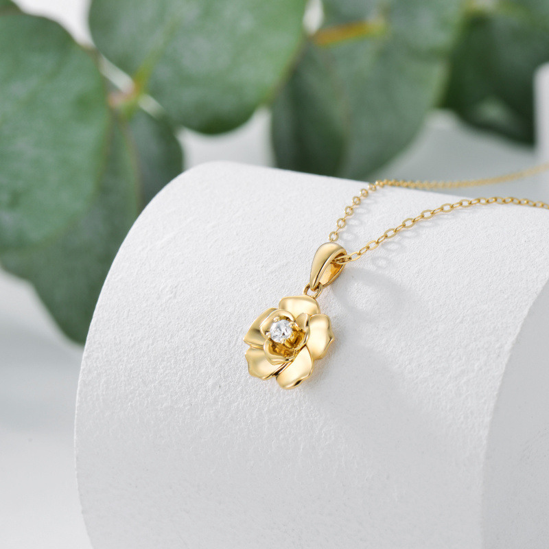 Collier pendentif rose en or 10 carats et zircon cubique-3