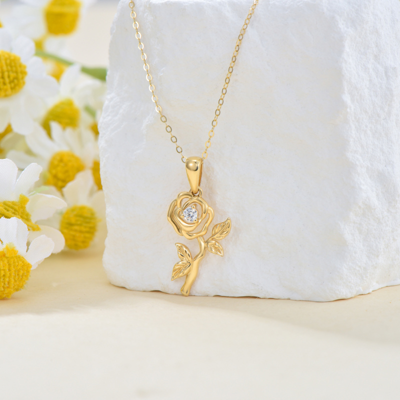 14K White Gold Cubic Zirconia Rose Pendant Necklace-3