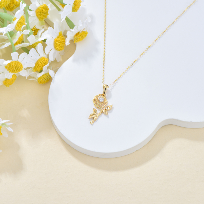14K White Gold Cubic Zirconia Rose Pendant Necklace-4