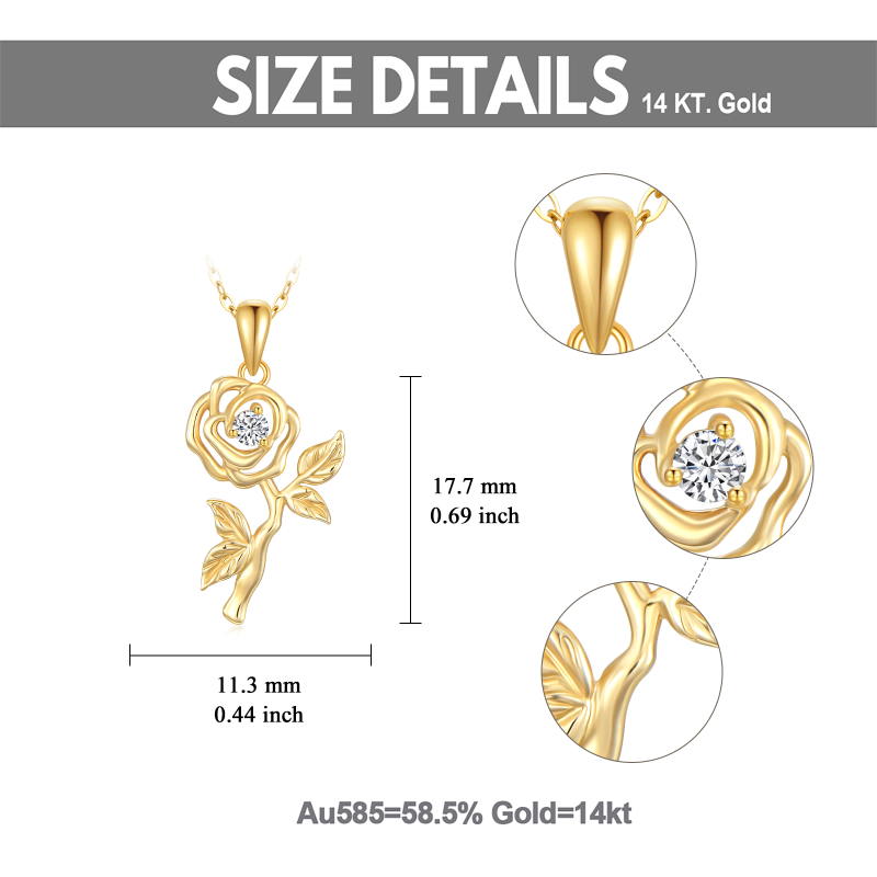 14K White Gold Cubic Zirconia Rose Pendant Necklace-5