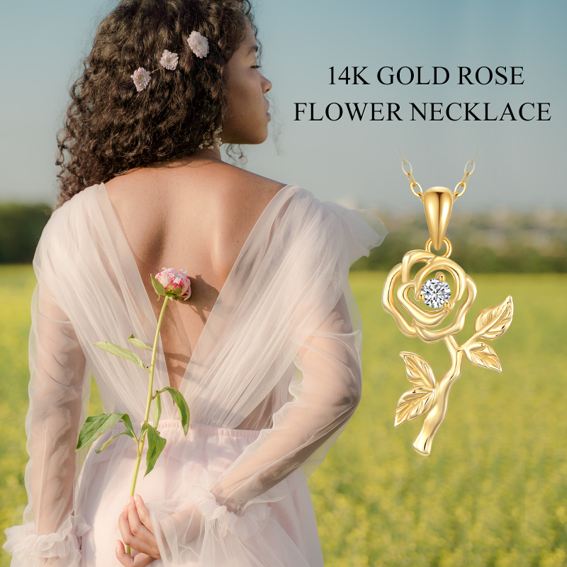 14K White Gold Cubic Zirconia Rose Pendant Necklace-6