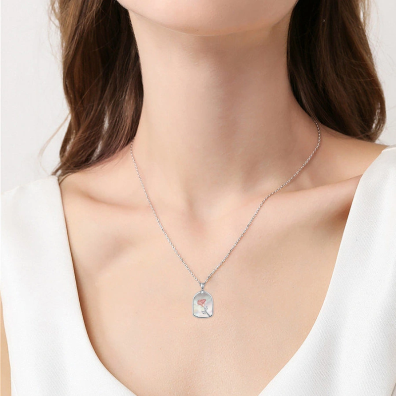 Collier en or blanc 18 carats avec zircon cubique rose et coquillage pour femme-2