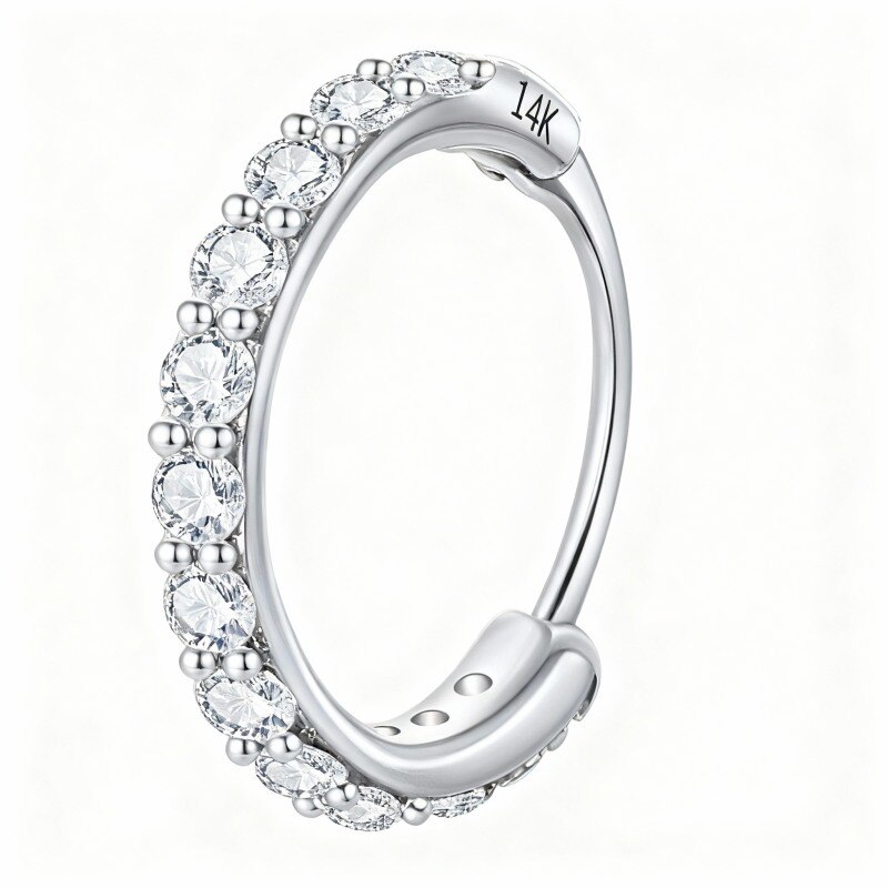 10K White Gold Cubic Zirconia Round Nose Ring-4