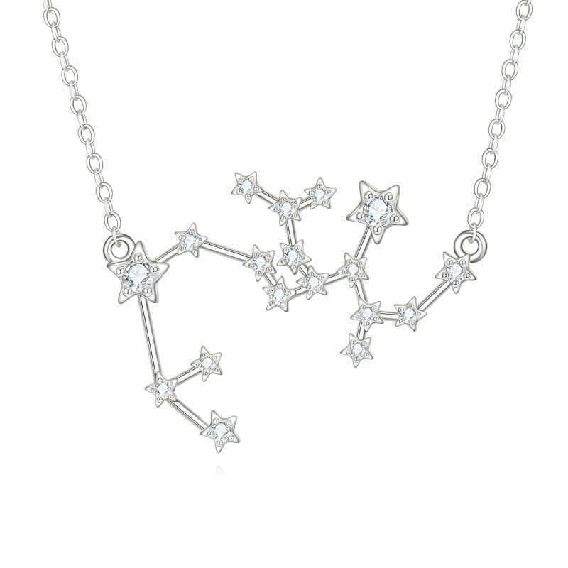 Collar con colgante de Sagitario de platino con circonitas cúbicas chapadas en oro blanco-1