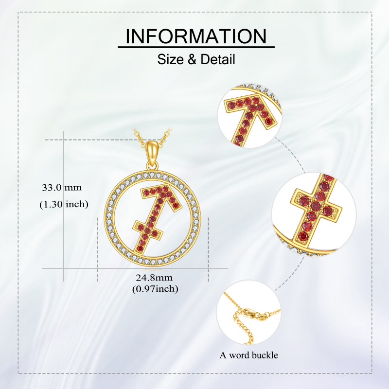 Collar con colgante de Sagitario y redondo en oro de 14 quilates con circonitas cúbicas-5