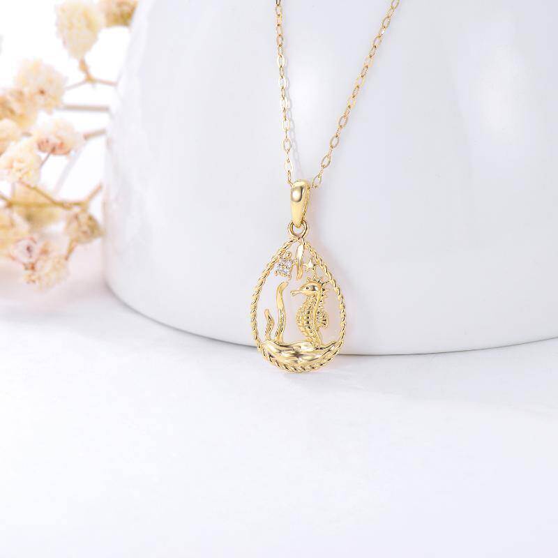 10K White Gold Cubic Zirconia Sea Turtle & Seahorse & Starfish Pendant Necklace-3
