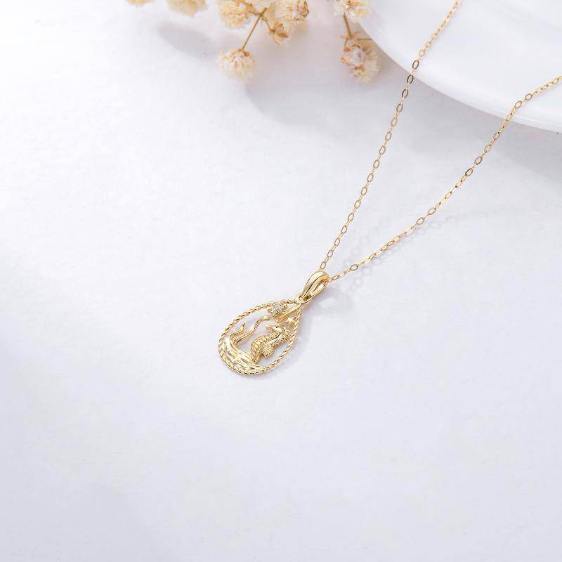 10K White Gold Cubic Zirconia Sea Turtle & Seahorse & Starfish Pendant Necklace-4