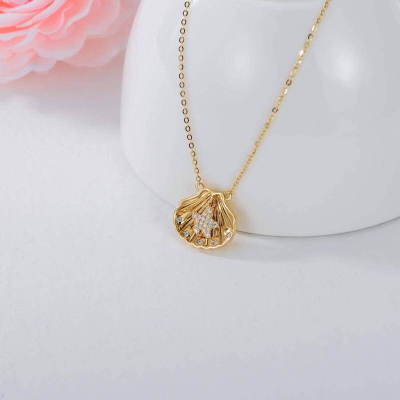 10K Gold Cubic Zirconia Shell Pendant Necklace-3
