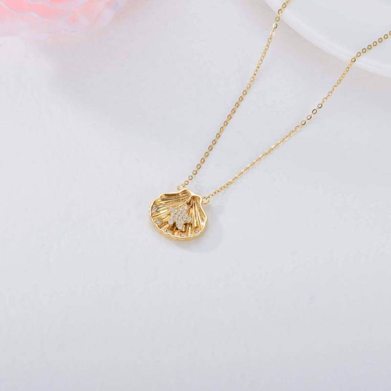 10K Gold Cubic Zirconia Shell Pendant Necklace-4