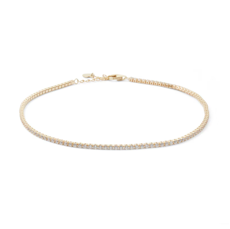 Tobillera de oro blanco de 10 quilates con circonitas cúbicas de una sola capa-3
