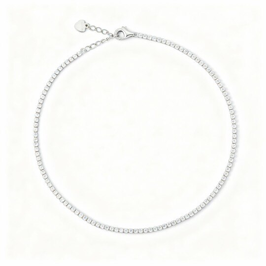 10K White Gold Cubic Zirconia Single Layer Charm Anklet