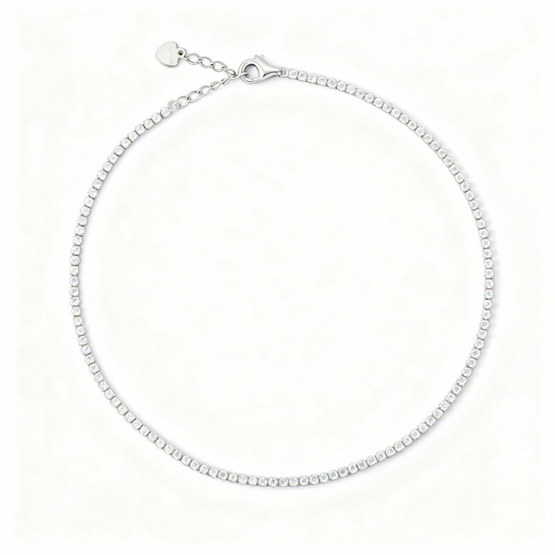 Tobillera de oro blanco de 10 quilates con circonitas cúbicas de una sola capa-1