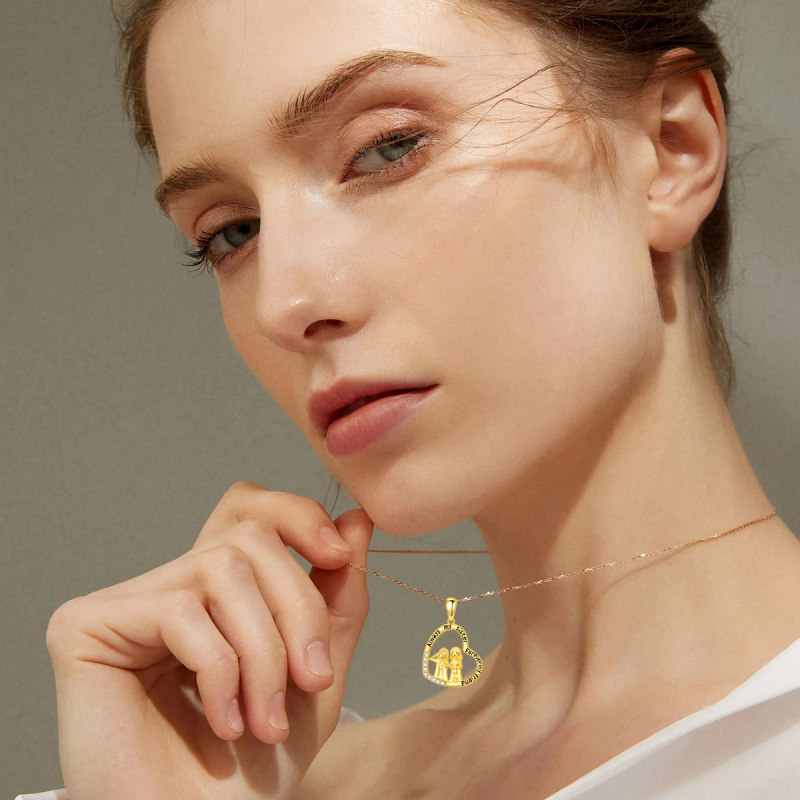 18K Gold Cubic Zirconia Sisters & Heart Pendant Necklace-2