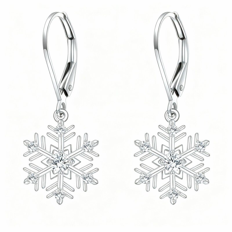 Pendientes colgantes de oro blanco de 14 quilates con circonitas cúbicas en forma de copo de nieve-1