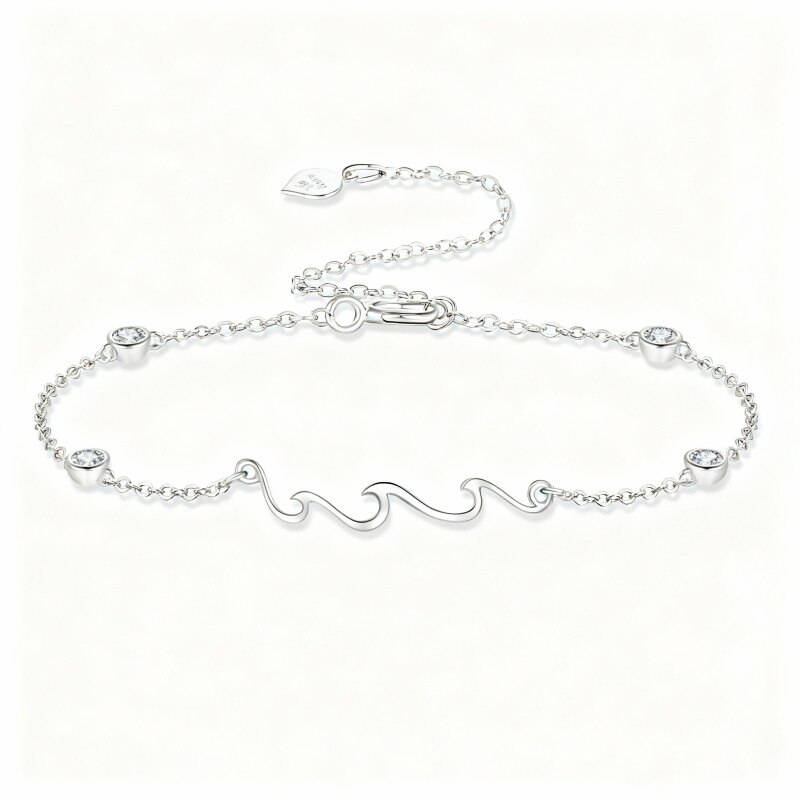 Platinum with White Gold Plated Cubic Zirconia Spray Charm Bracelet-1
