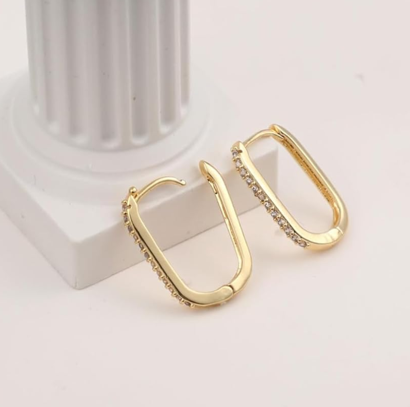 Sterling Silver with Yellow Gold Plated Cubic Zirconia Square Hoop Earrings-4