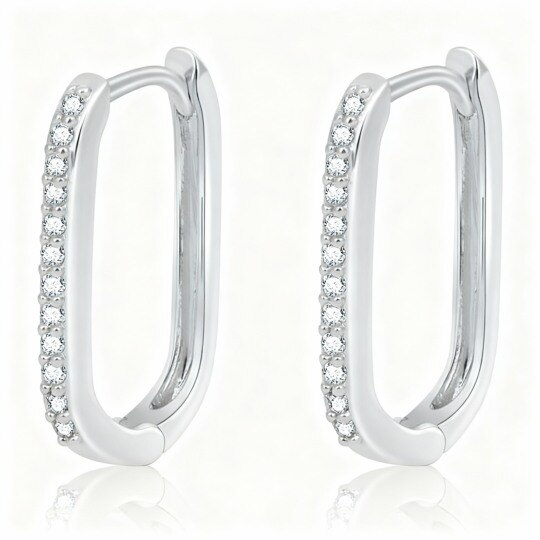 10K White Gold Cubic Zirconia Square Hoop Earrings