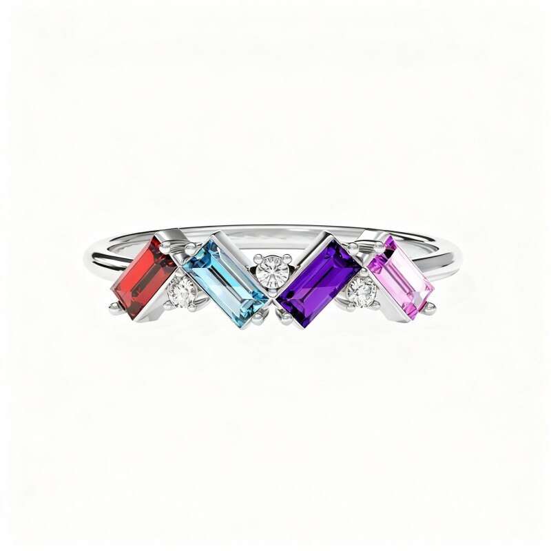 Bague carrée en or blanc 10 carats et zircone cubique-17