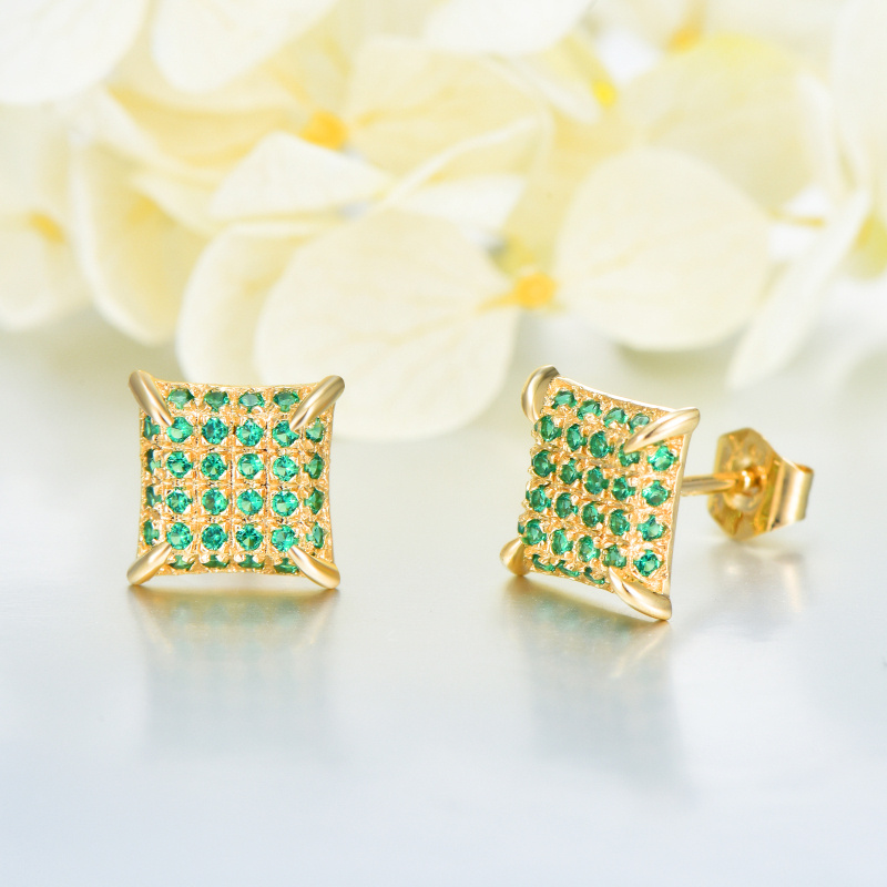 Pendientes cuadrados de oro de 10 quilates con circonitas cúbicas para mujer-4