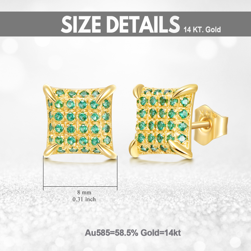 Pendientes cuadrados de oro de 10 quilates con circonitas cúbicas para mujer-6