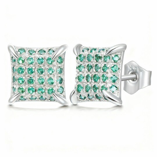Boucles d'oreilles puces carrées en or blanc 10 carats et zircon cubique