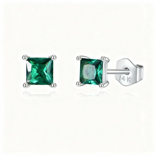 Boucles d'oreilles puces carrées en or blanc 10 carats et zircon cubique