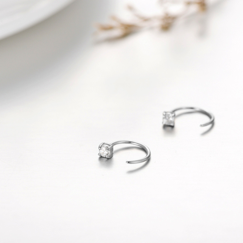Platinum with White Gold Plated Cubic Zirconia Square Stud Earrings-4
