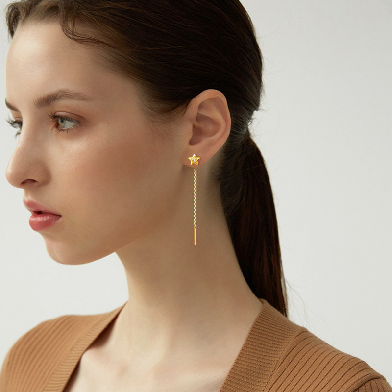 14K Rose Gold Cubic Zirconia Star Drop Earrings-2