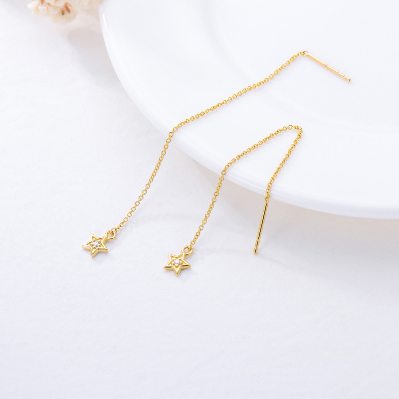 14K Rose Gold Cubic Zirconia Star Drop Earrings-3
