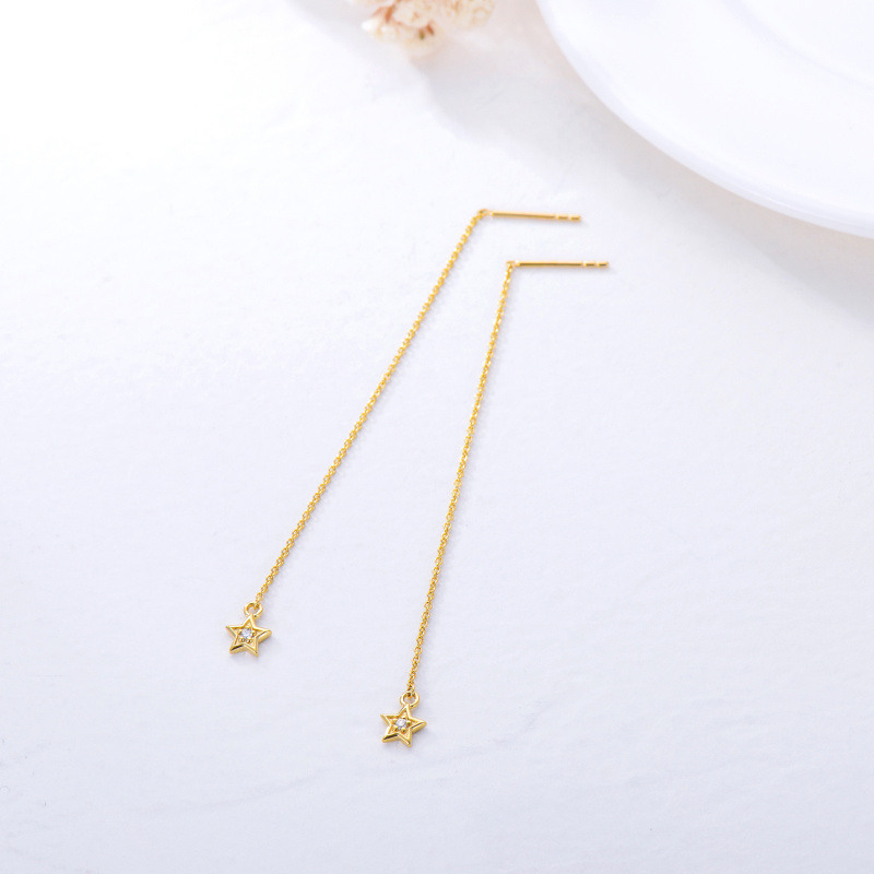 14K Rose Gold Cubic Zirconia Star Drop Earrings-4