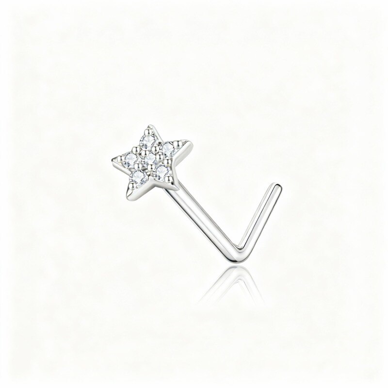 10K White Gold Cubic Zirconia Star Nose Ring-13