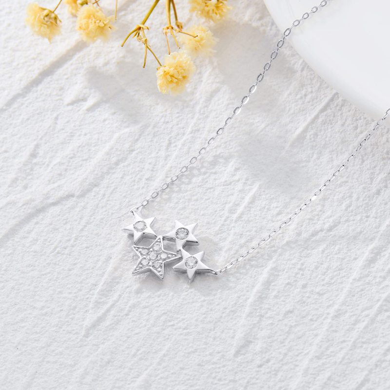 Collar con colgante de estrella de circonita cúbica en oro blanco de 14 quilates-4