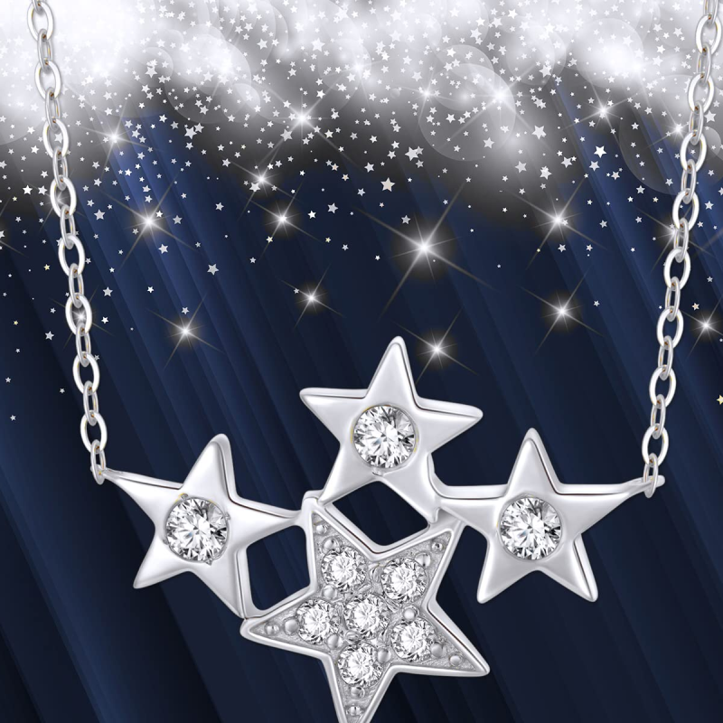 Collar con colgante de estrella de circonita cúbica en oro blanco de 14 quilates-6