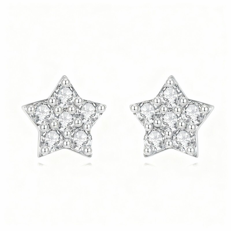 Pendientes de estrella con circonitas cúbicas en oro blanco de 18 quilates-1
