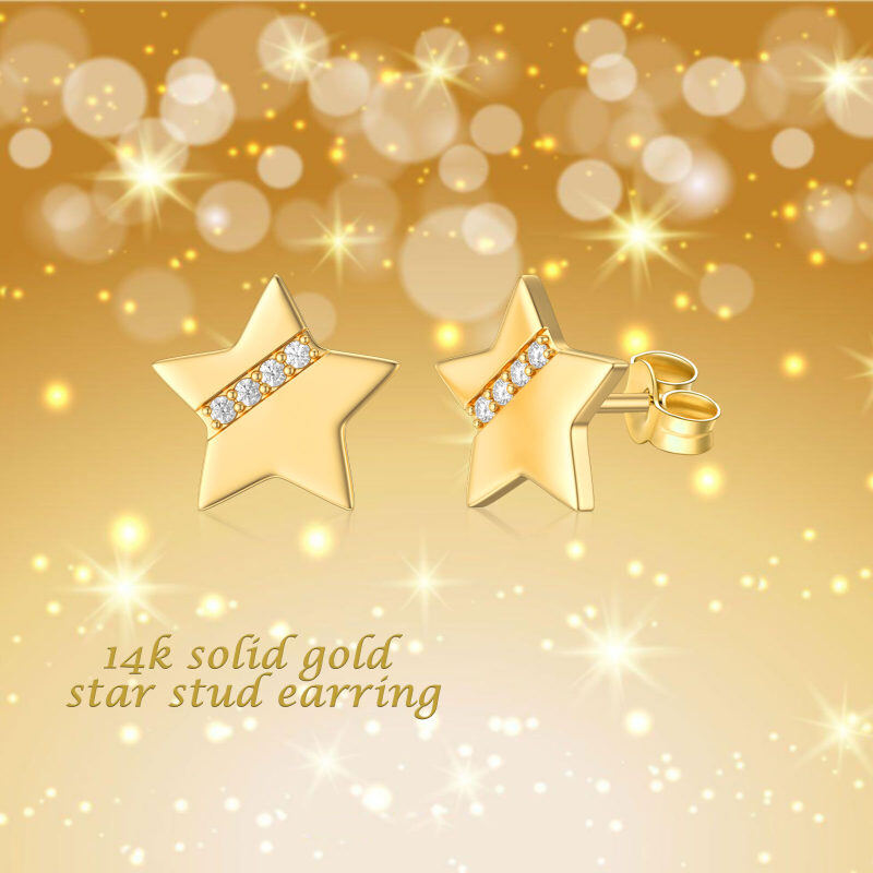 Pendientes de estrella de platino con circonitas cúbicas chapadas en oro blanco-5