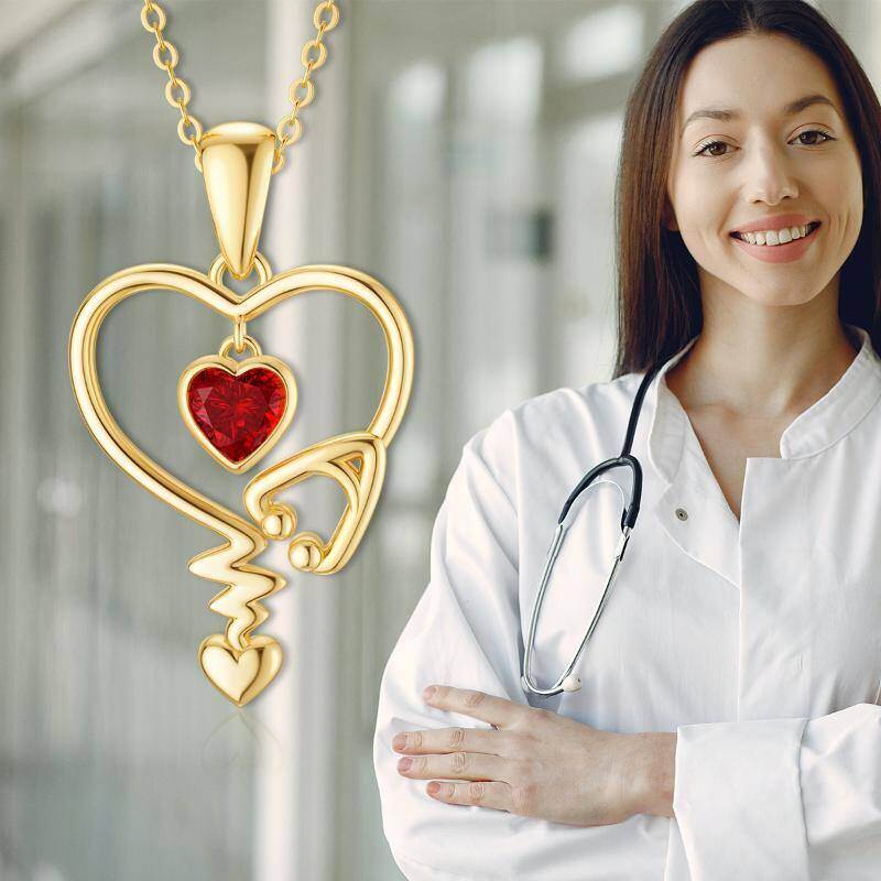 Platinum with White Gold Plated Cubic Zirconia Stethoscope Pendant Necklace-5