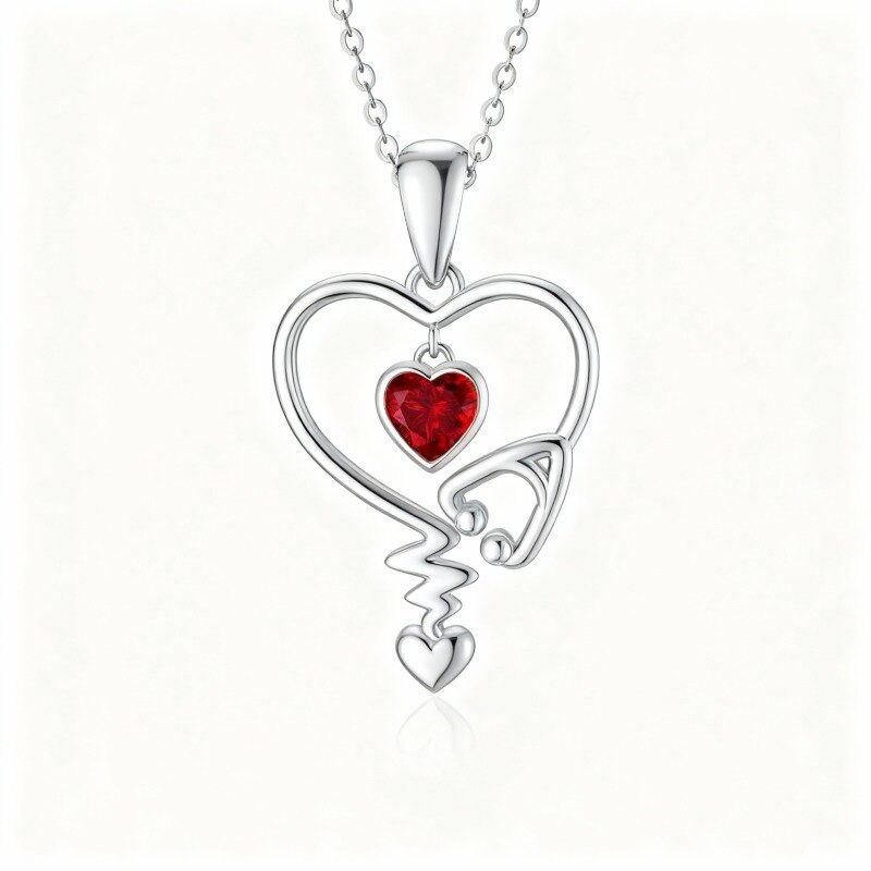 Platinum with White Gold Plated Cubic Zirconia Stethoscope Pendant Necklace-1