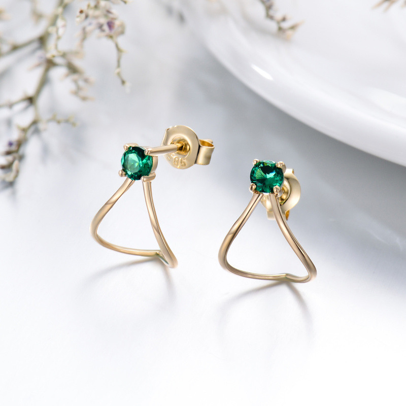 Boucles d'oreilles puces en or 14 carats et zirconiums cubiques-3