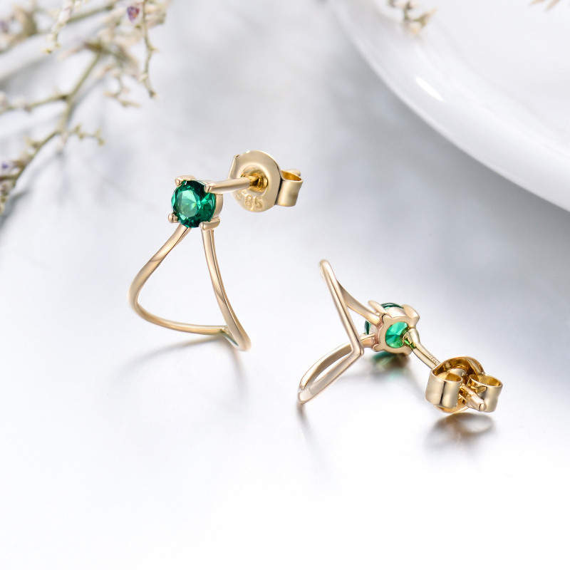 Boucles d'oreilles puces en or 14 carats et zirconiums cubiques-4