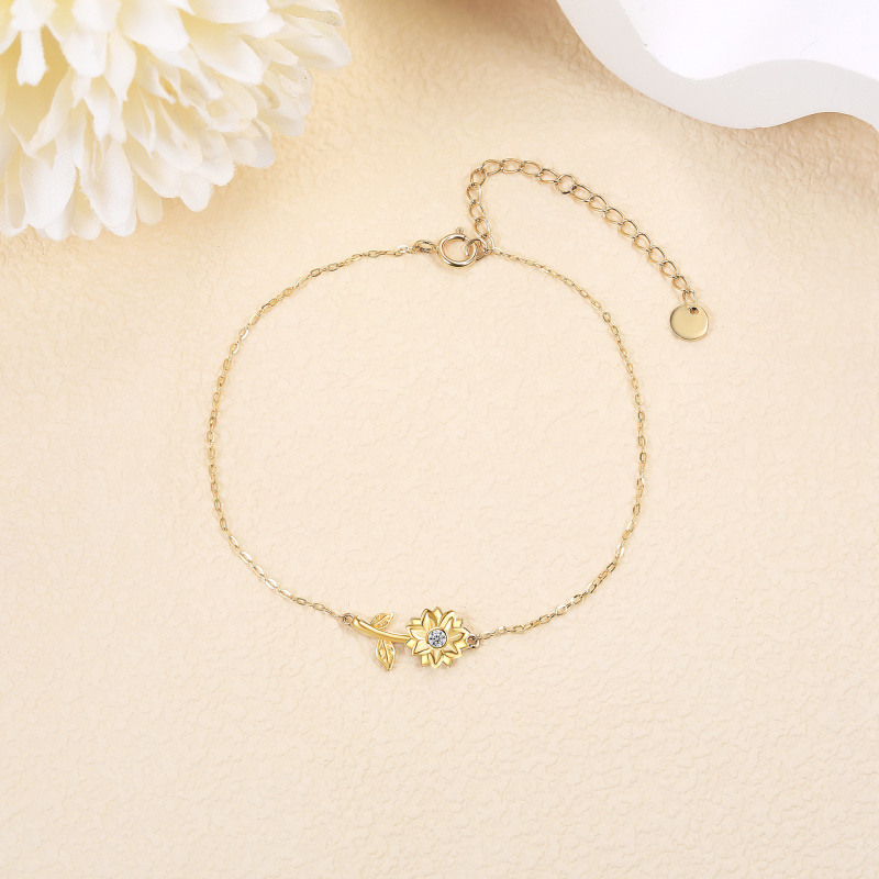 Pulsera con dije de girasol de oro de 18 quilates y circonita cúbica-3