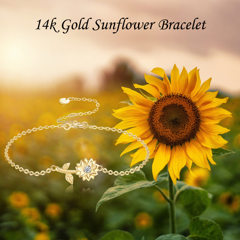 Pulsera con dije de girasol de oro de 18 quilates y circonita cúbica-5