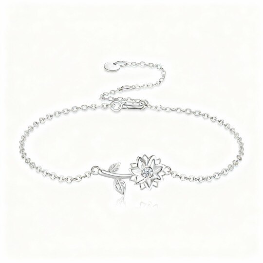 10K White Gold Cubic Zirconia Sunflower Charm Bracelet