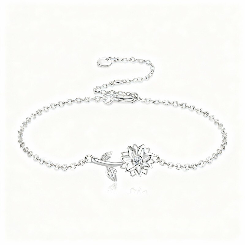 Bracelet à breloque tournesol en platine plaqué or blanc et zircon cubique-1